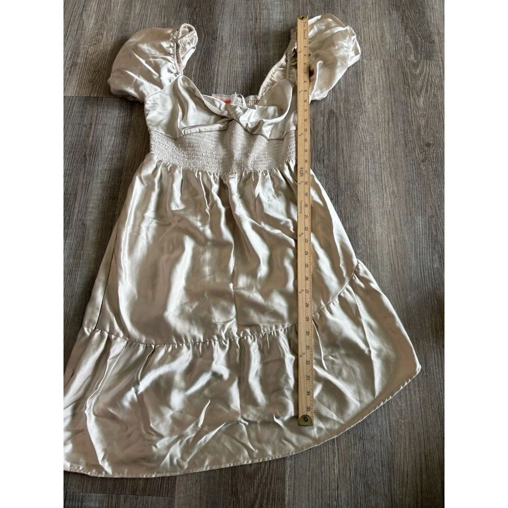Intimately Free People Champagne Silky Satin Asymmetrical Hem Mini Dress Large